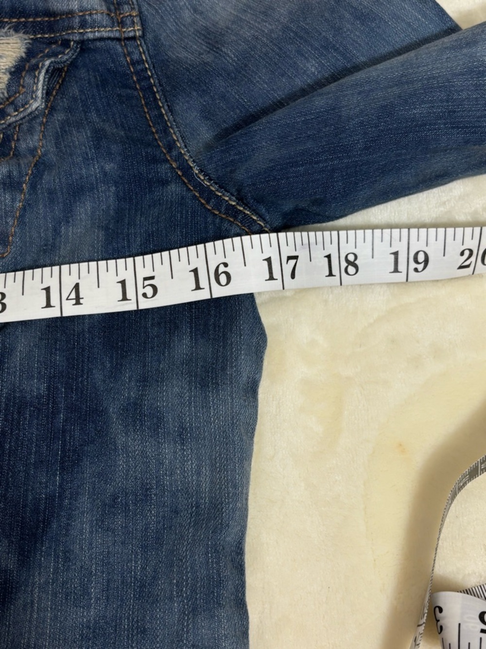 Jessica Simpson Distressed Light Blue Cropped Denim Jacket - Picture 9 of 10